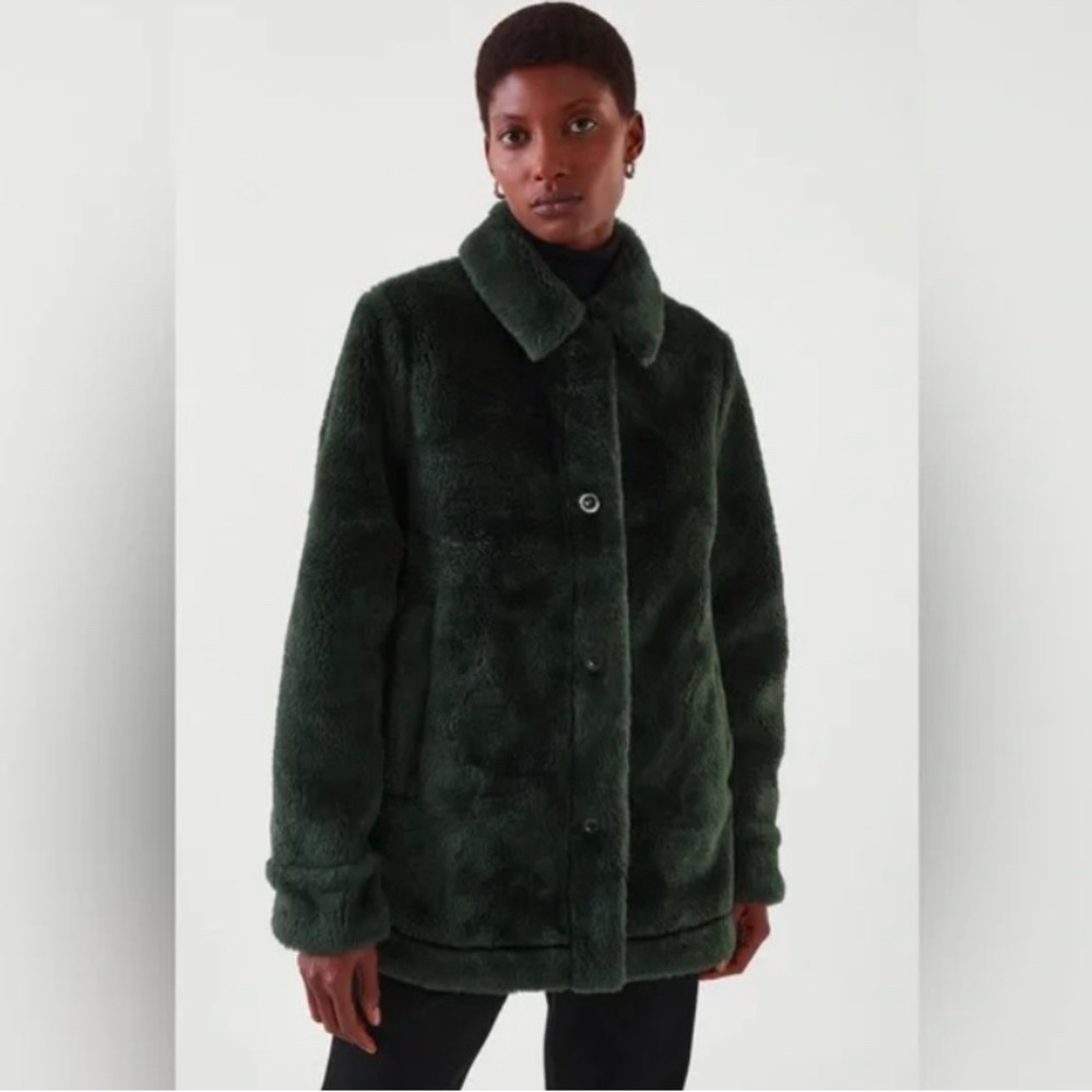 COS Teddy Wool Blend Jacket in Dark Green XS